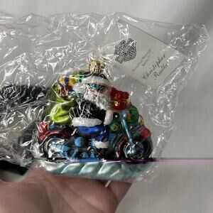 1997 Christopher Radko Harley Davidson Santa "Free Wheeling" Glass Ornament